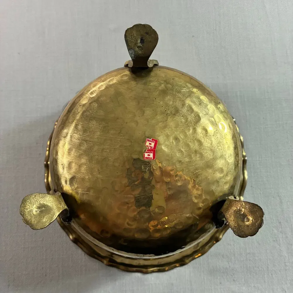 Vintage Solid Brass Planter Cachepot Jardiniere Pierced Footed Made In India